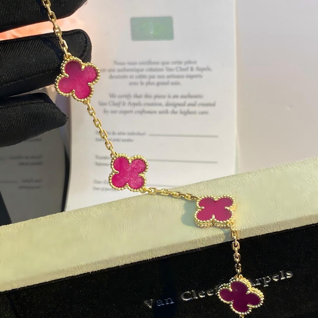 [Lumi Jewelry]CLOVER 5 MOTIFS PINK ENAMEL BRACELET