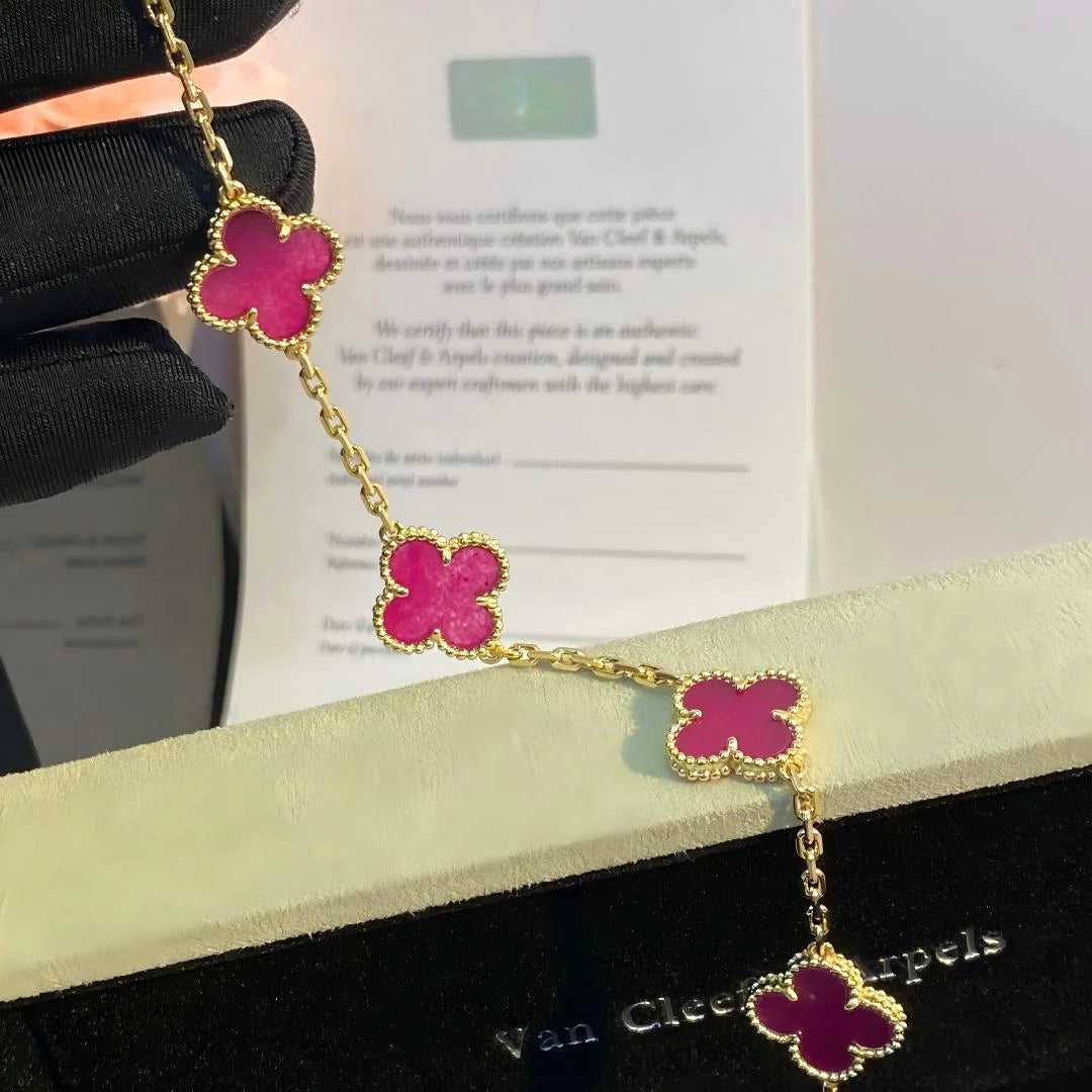 [Lumi Jewelry]CLOVER 5 MOTIFS PINK ENAMEL BRACELET