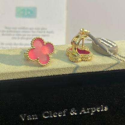 [Lumi Jewelry]NEW CLOVER 1 MOTIF PINK ENAMEL STUD EARRINGS
