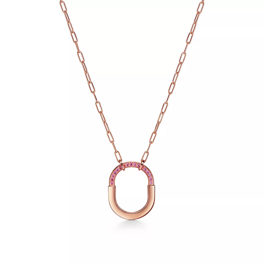 [Lumi Jewelry]LOCK MEDIUM PENDANT PINK DIAMOND PINK GOLD NECKLACE