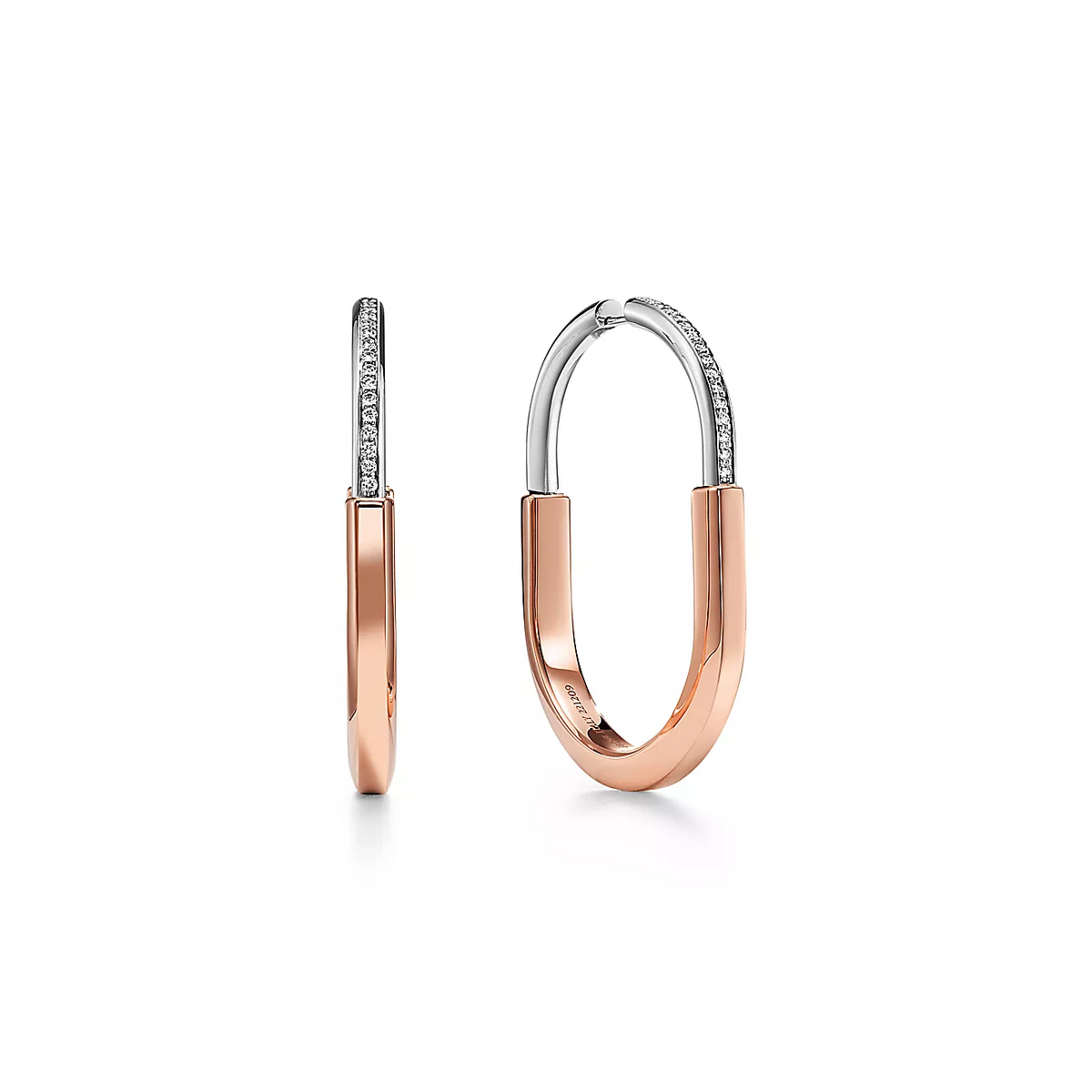 [Lumi Jewelry]LOCK EARRINGS ROSE AND WHITE GOLD DIAMONDS EXTRA LARGE
