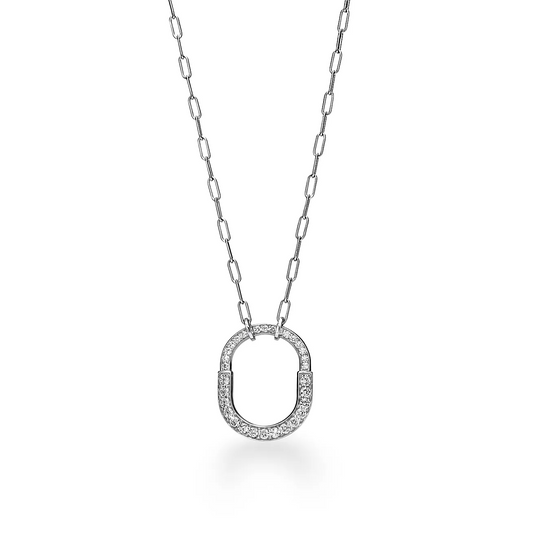 [Lumi Jewelry]LOCK NECKLACE MEDIUM PENDANT SILVER PAVED DIAMONDS