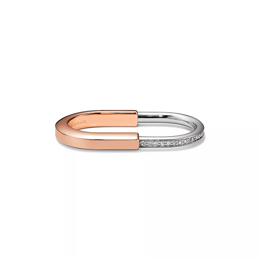 [Lumi Jewelry]LOCK RING TOW-FINGER ROSE AND WHITE GOLD DIAMONDS