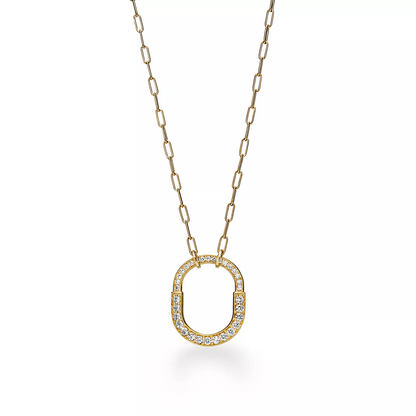 [Lumi Jewelry]LOCK NECKLACE MEDIUM PENDANT GOLD PAVED DIAMONDS
