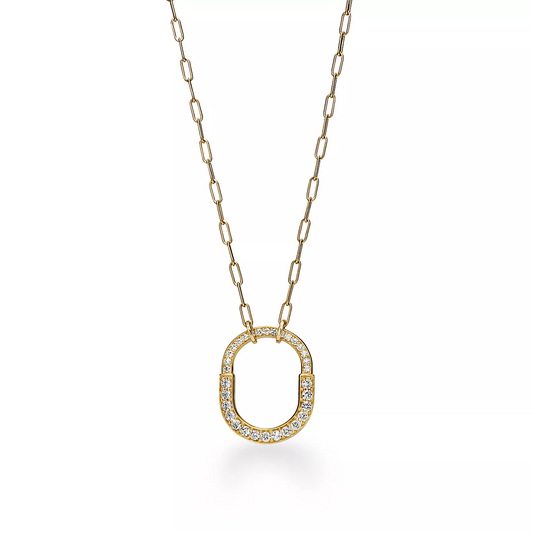 [Lumi Jewelry]LOCK NECKLACE MEDIUM PENDANT GOLD PAVED DIAMONDS