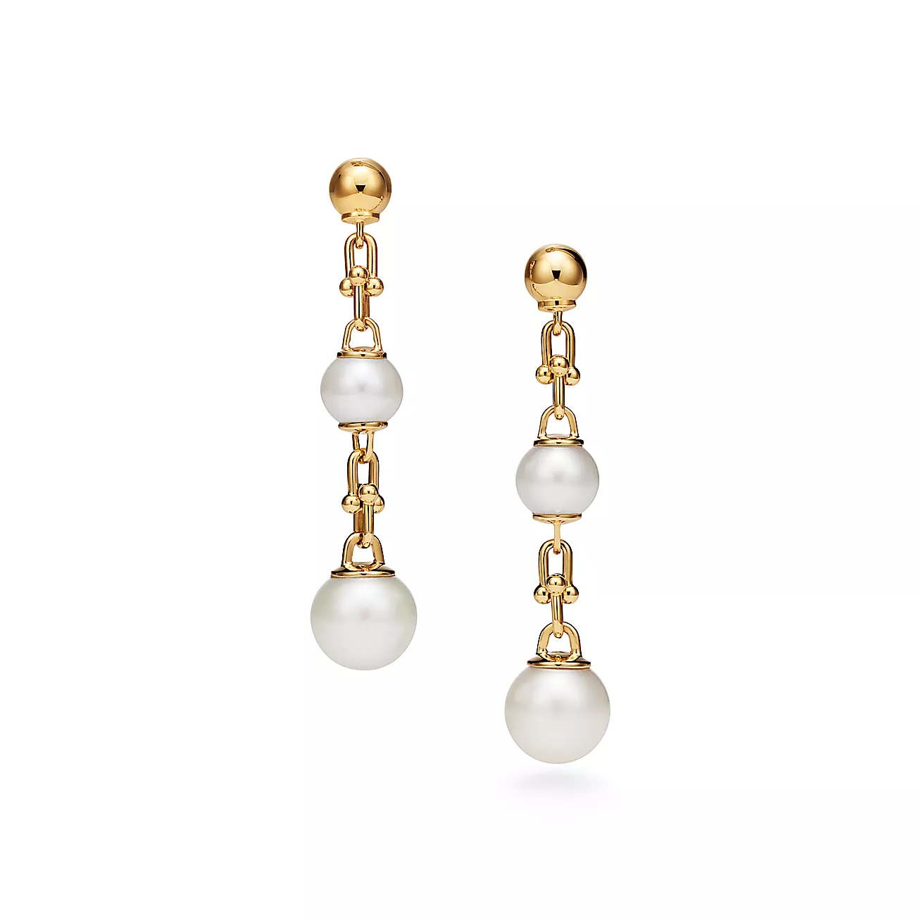 [Lumi Jewelry]TRIPLE DROP LINK EARRINGS GOLD WITH FRESHWATER PEARLS