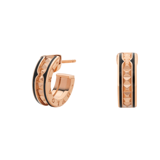 [Lumi Jewels]ZERO 1 ROCK PINK GOLD EARRINGS WITH STUDDED SPIRAL AND BLACK CERAMIC