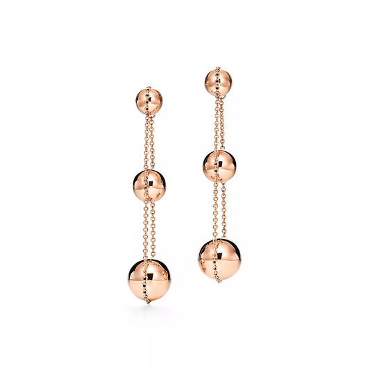 [Lumi Jewelry]TRIPLE DROP PINK GOLD EARRINGS