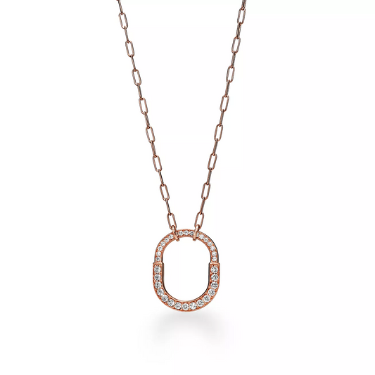 [Lumi Jewelry]LOCK NECKLACE MEDIUM PENDANT PINK GOLD PAVED DIAMONDS