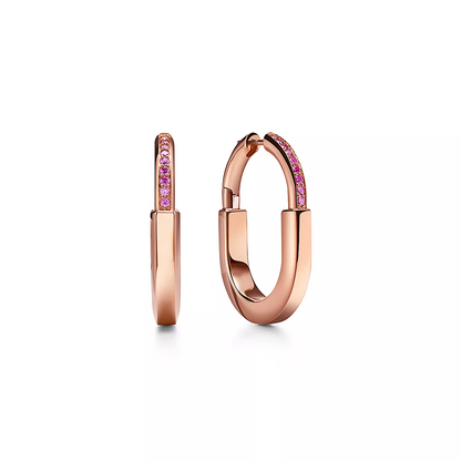 [Lumi Jewelry]LOCK MEDIUM PINK DIAMOND PINK GOLD EARRINGS