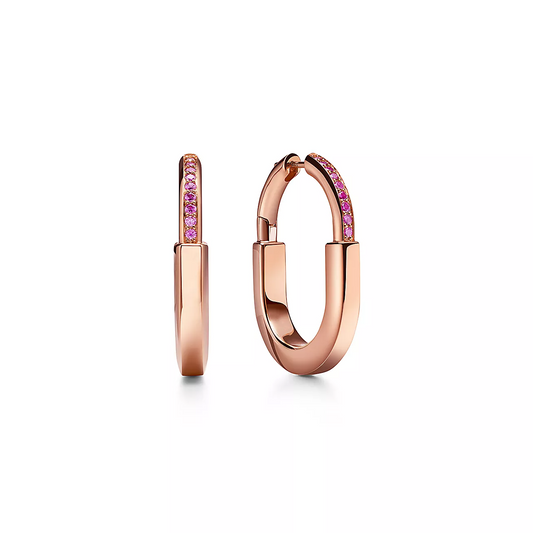 [Lumi Jewelry]LOCK MEDIUM PINK DIAMOND PINK GOLD EARRINGS