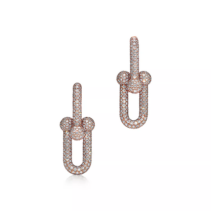 [Lumi Jewelry]LARGE LINK EARRINGS PINK GOLD WITH PAVED DIAMONDS