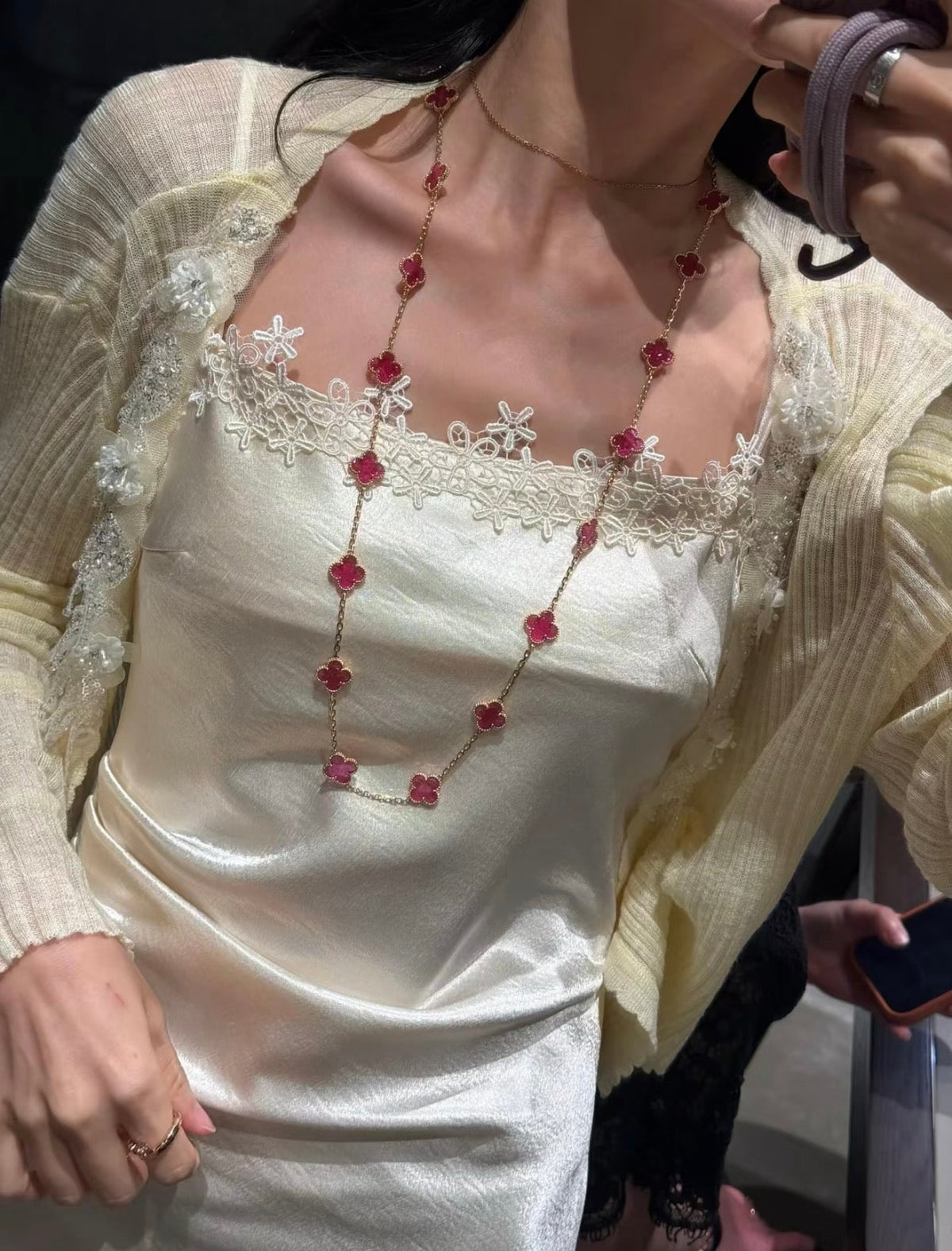 [Lumi Jewelry]CLOVER 20 MOTIFS PINK ENAMEL NECKLACE