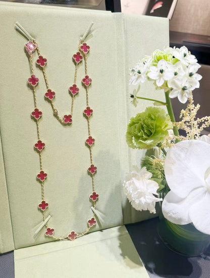 [Lumi Jewelry]CLOVER 20 MOTIFS PINK ENAMEL NECKLACE