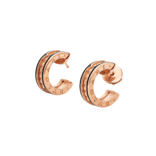 [Lumi Jewels]ZERO 1 ROCK PINK GOLD EARRINGS WITH STUDDED SPIRAL AND BLACK CERAMIC