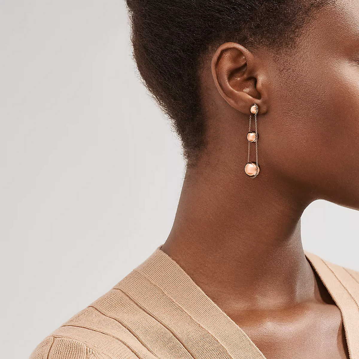 [Lumi Jewelry]TRIPLE DROP PINK GOLD EARRINGS