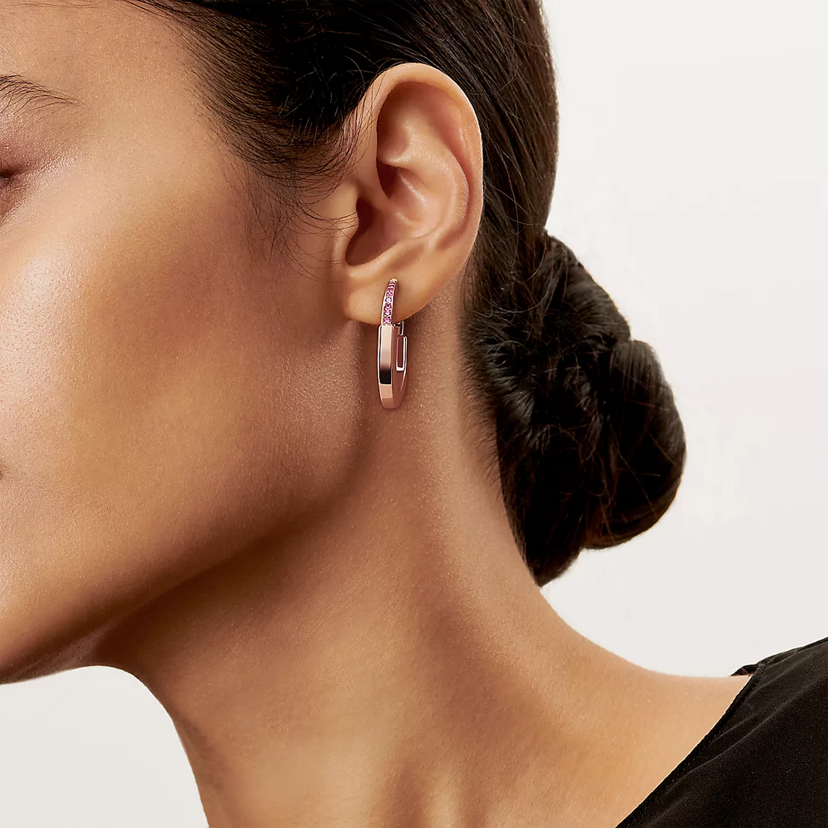 [Lumi Jewelry]LOCK MEDIUM PINK DIAMOND PINK GOLD EARRINGS