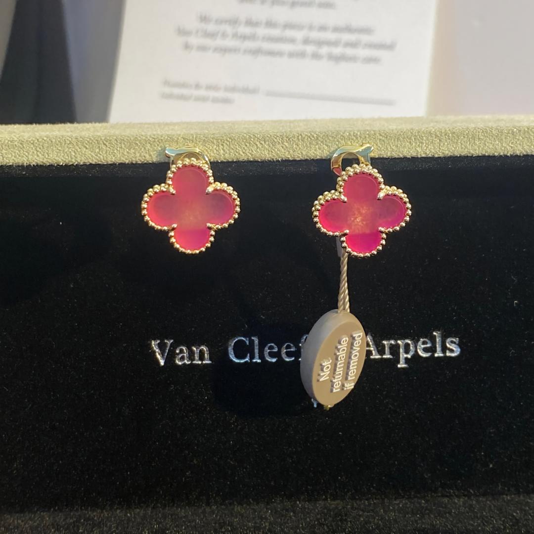 [Lumi Jewelry]NEW CLOVER 1 MOTIF PINK ENAMEL STUD EARRINGS