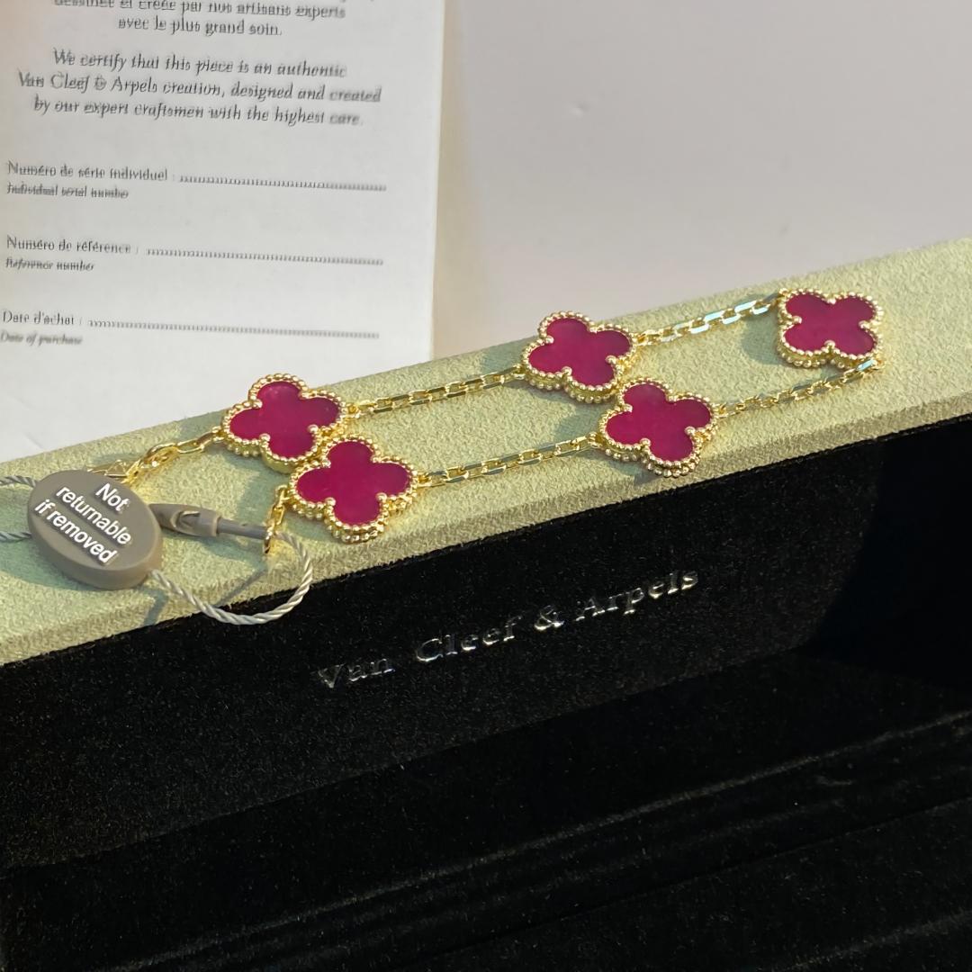 [Lumi Jewelry]CLOVER 5 MOTIFS PINK ENAMEL BRACELET