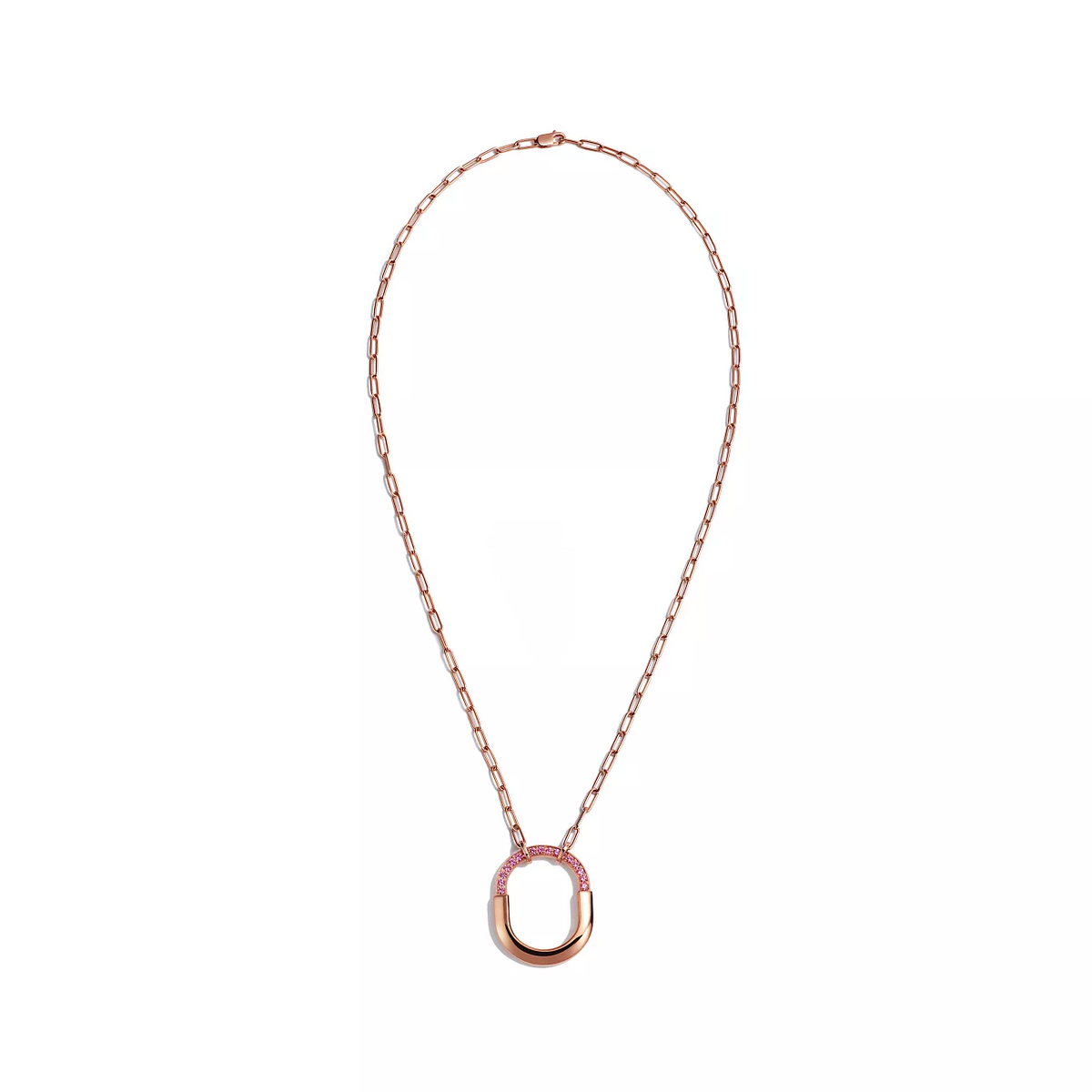 [Lumi Jewelry]LOCK MEDIUM PENDANT PINK DIAMOND PINK GOLD NECKLACE