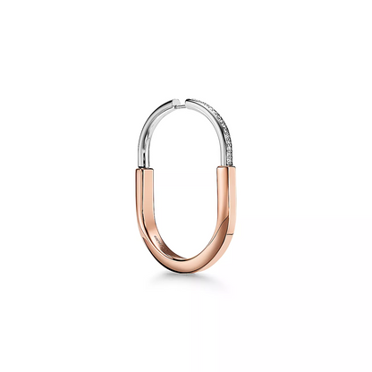 [Lumi Jewelry]LOCK EARRINGS ROSE AND WHITE GOLD DIAMONDS EXTRA LARGE