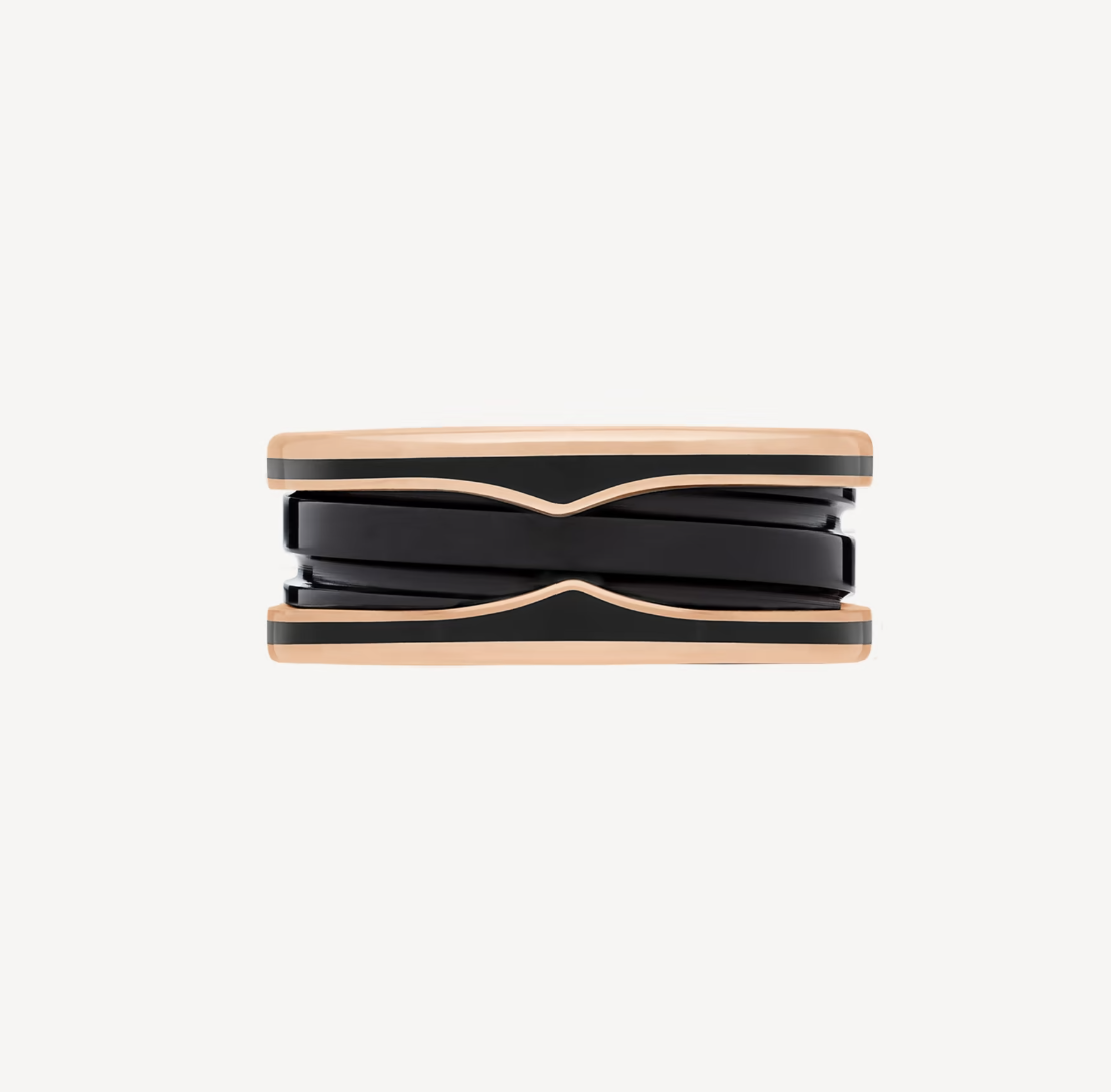 [Lumi Jewels]ZERO 1 TWO-BAND WITH MATTE BLACK CERAMIC PINK GOLD RING