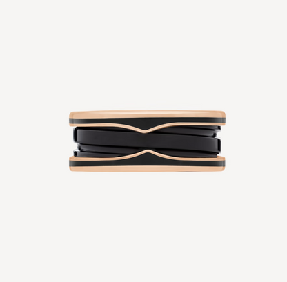 [Lumi Jewels]ZERO 1 TWO-BAND WITH MATTE BLACK CERAMIC PINK GOLD RING