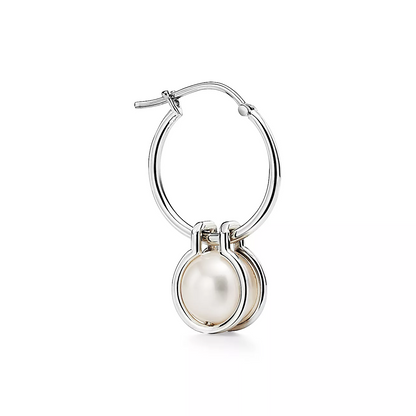 [Lumi Jewelry]PEARL HOOP SILVER EARRINGS