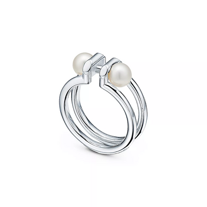 [Lumi Jewelry]DOUBLE PEARL SILVER RING