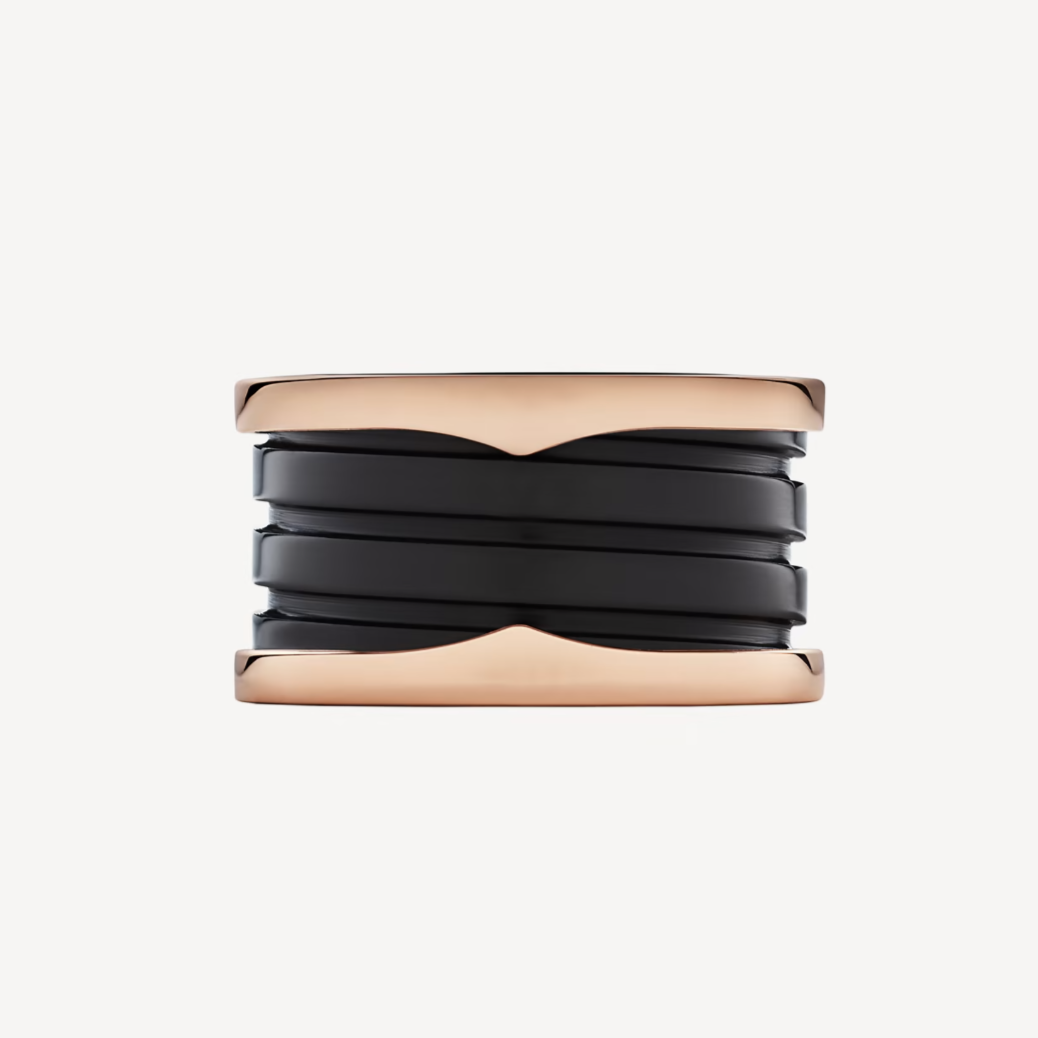 [Lumi Jewels]ZERO 1 FOUR-BAND LOOPS AND BLACK CERAMIC SPIRAL PINK GOLD RING