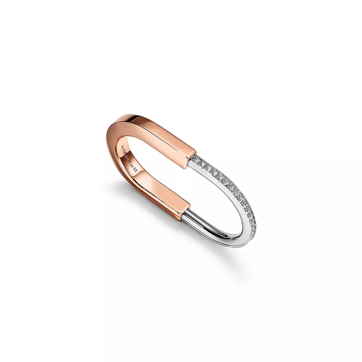 [Lumi Jewelry]LOCK RING TOW-FINGER ROSE AND WHITE GOLD DIAMONDS