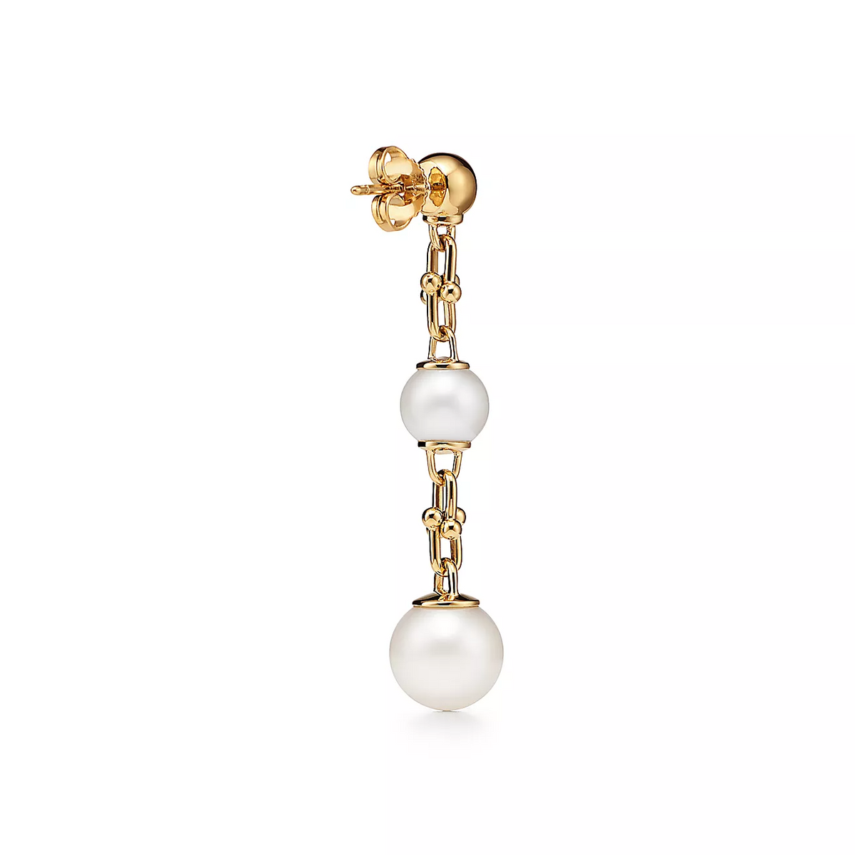 [Lumi Jewelry]TRIPLE DROP LINK EARRINGS GOLD WITH FRESHWATER PEARLS