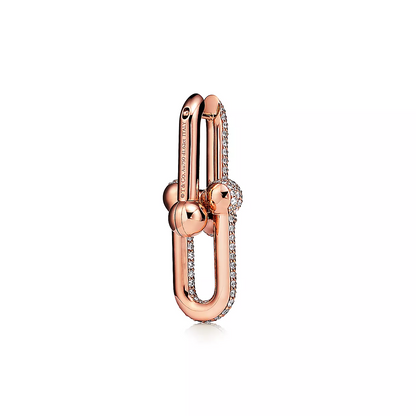 [Lumi Jewelry]LARGE LINK EARRINGS PINK GOLD WITH PAVED DIAMONDS