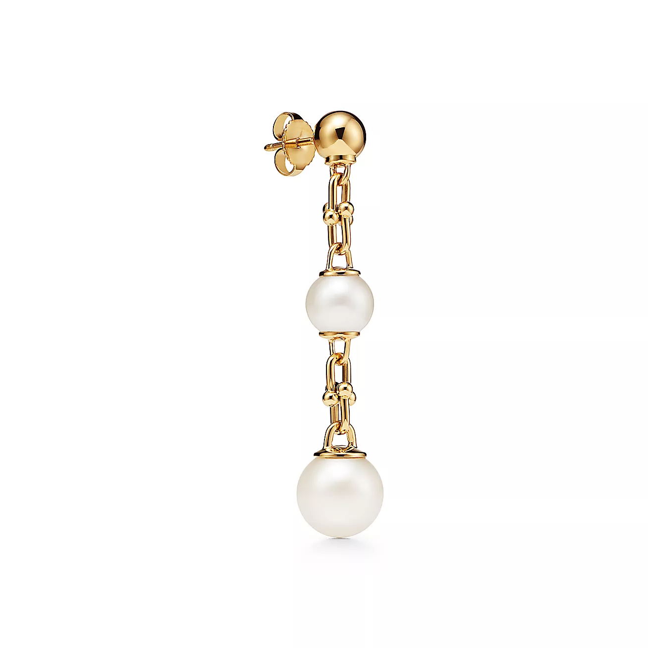 [Lumi Jewelry]TRIPLE DROP LINK EARRINGS GOLD WITH FRESHWATER PEARLS