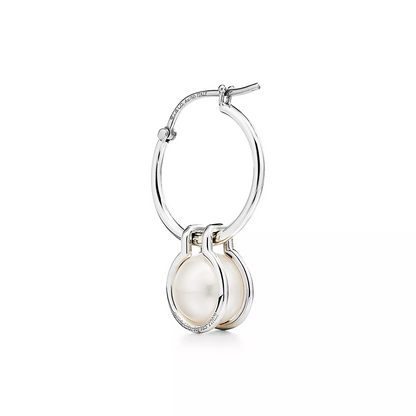 [Lumi Jewelry]PEARL HOOP SILVER EARRINGS