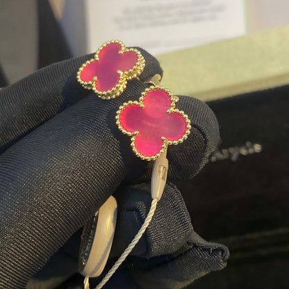 [Lumi Jewelry]NEW CLOVER 1 MOTIF PINK ENAMEL STUD EARRINGS