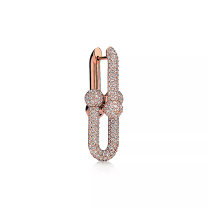 [Lumi Jewelry]LARGE LINK EARRINGS PINK GOLD WITH PAVED DIAMONDS