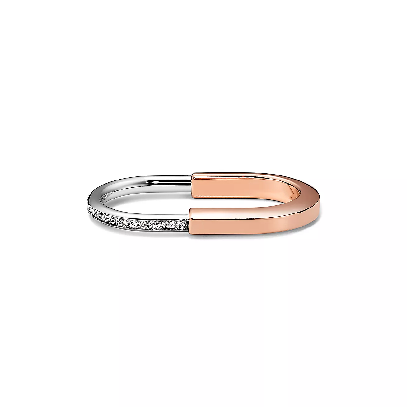 [Lumi Jewelry]LOCK RING TOW-FINGER ROSE AND WHITE GOLD DIAMONDS