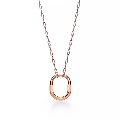 [Lumi Jewelry]LOCK NECKLACE MEDIUM PENDANT PINK GOLD PAVED DIAMONDS