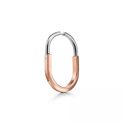 [Lumi Jewelry]LOCK EARRINGS ROSE AND WHITE GOLD DIAMONDS EXTRA LARGE