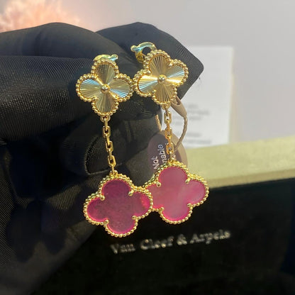 [Lumi Jewelry]NEW CLOVER 2 MOTIF PINK ENAMEL EARRINGS