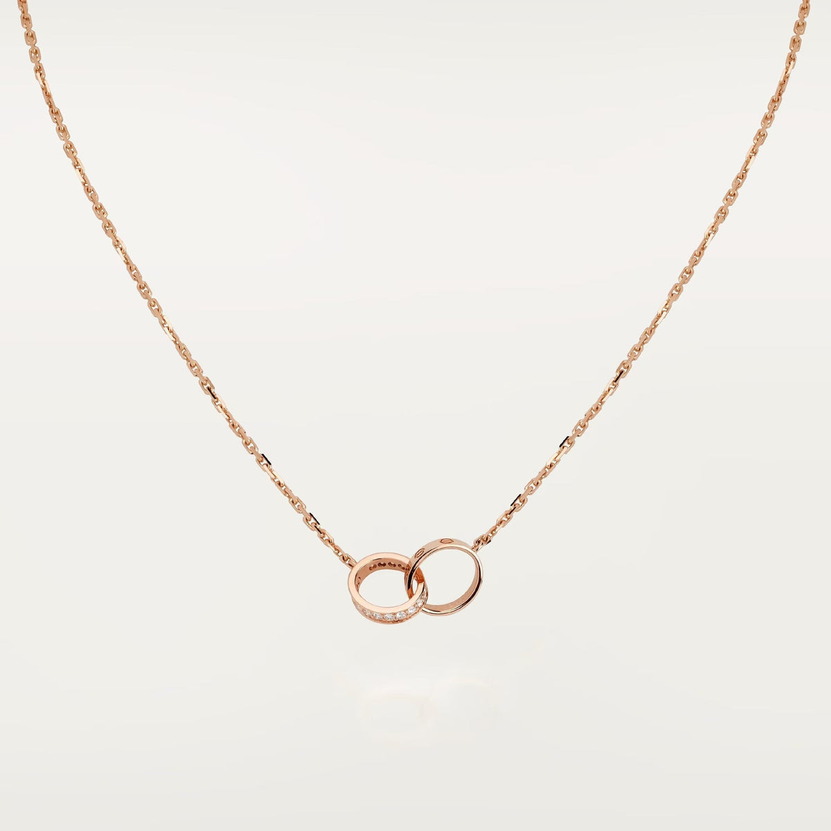[Lumi Jewelry]LOVE DOUBLE RING HALF DIAMOND NECKLACE