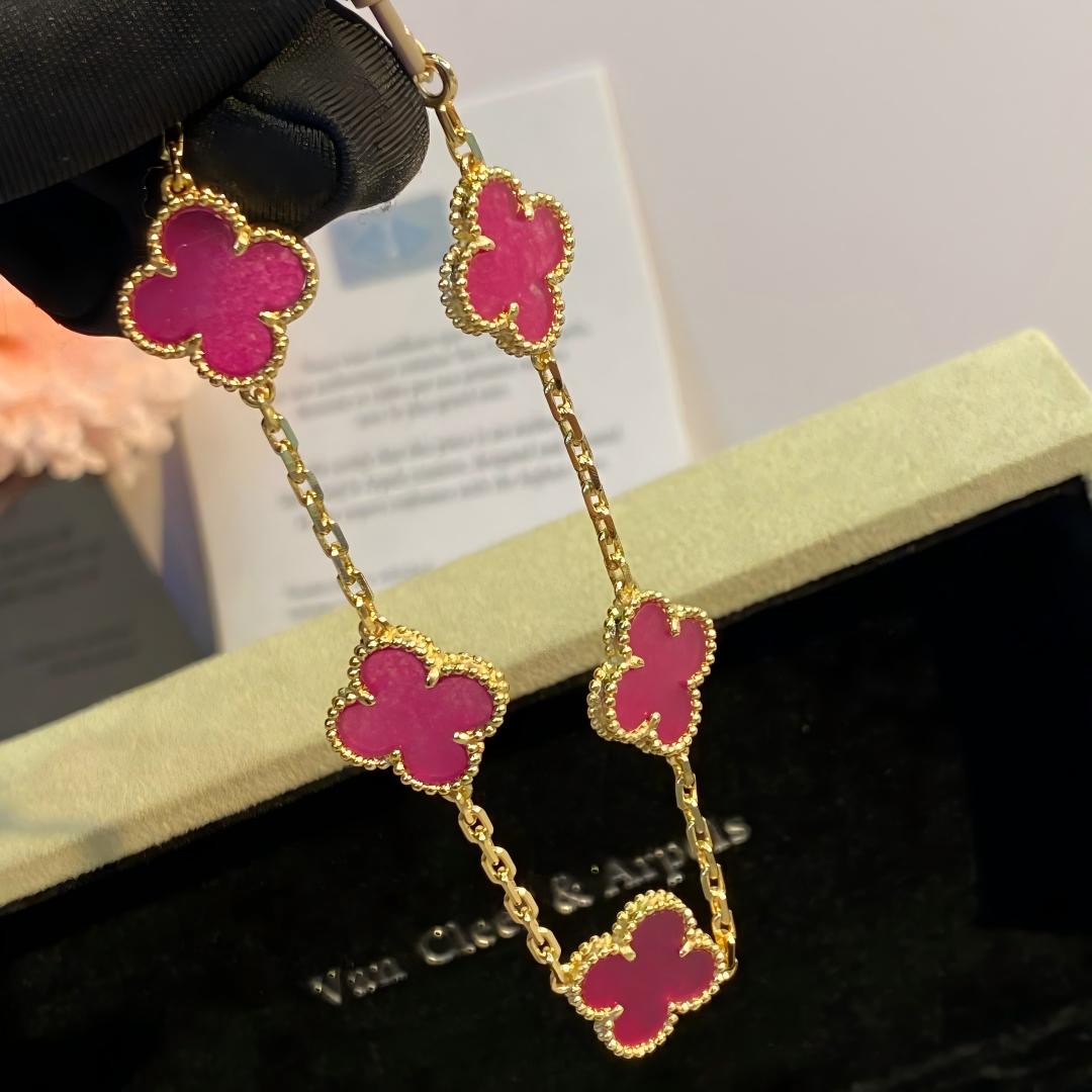 [Lumi Jewelry]CLOVER 5 MOTIFS PINK ENAMEL BRACELET
