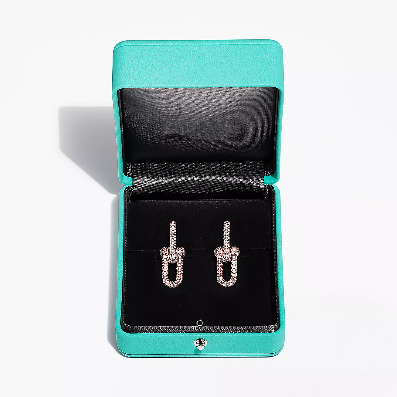 [Lumi Jewelry]LARGE LINK EARRINGS PINK GOLD WITH PAVED DIAMONDS