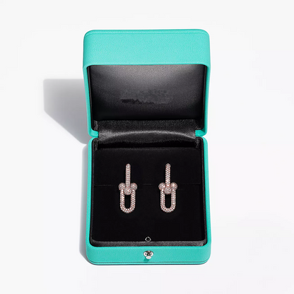 [Lumi Jewelry]LARGE LINK EARRINGS PINK GOLD WITH PAVED DIAMONDS