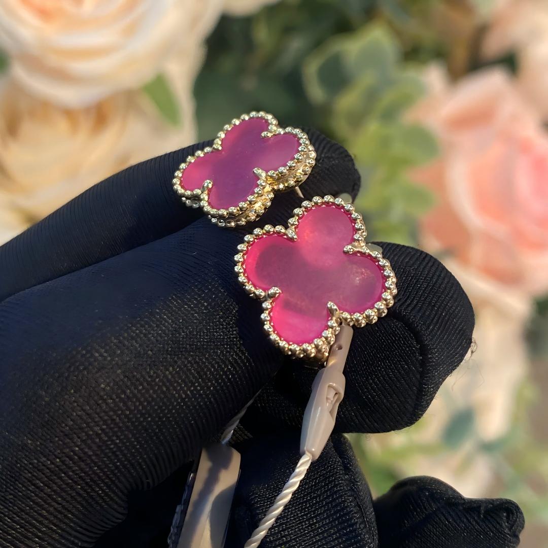[Lumi Jewelry]NEW CLOVER 1 MOTIF PINK ENAMEL STUD EARRINGS
