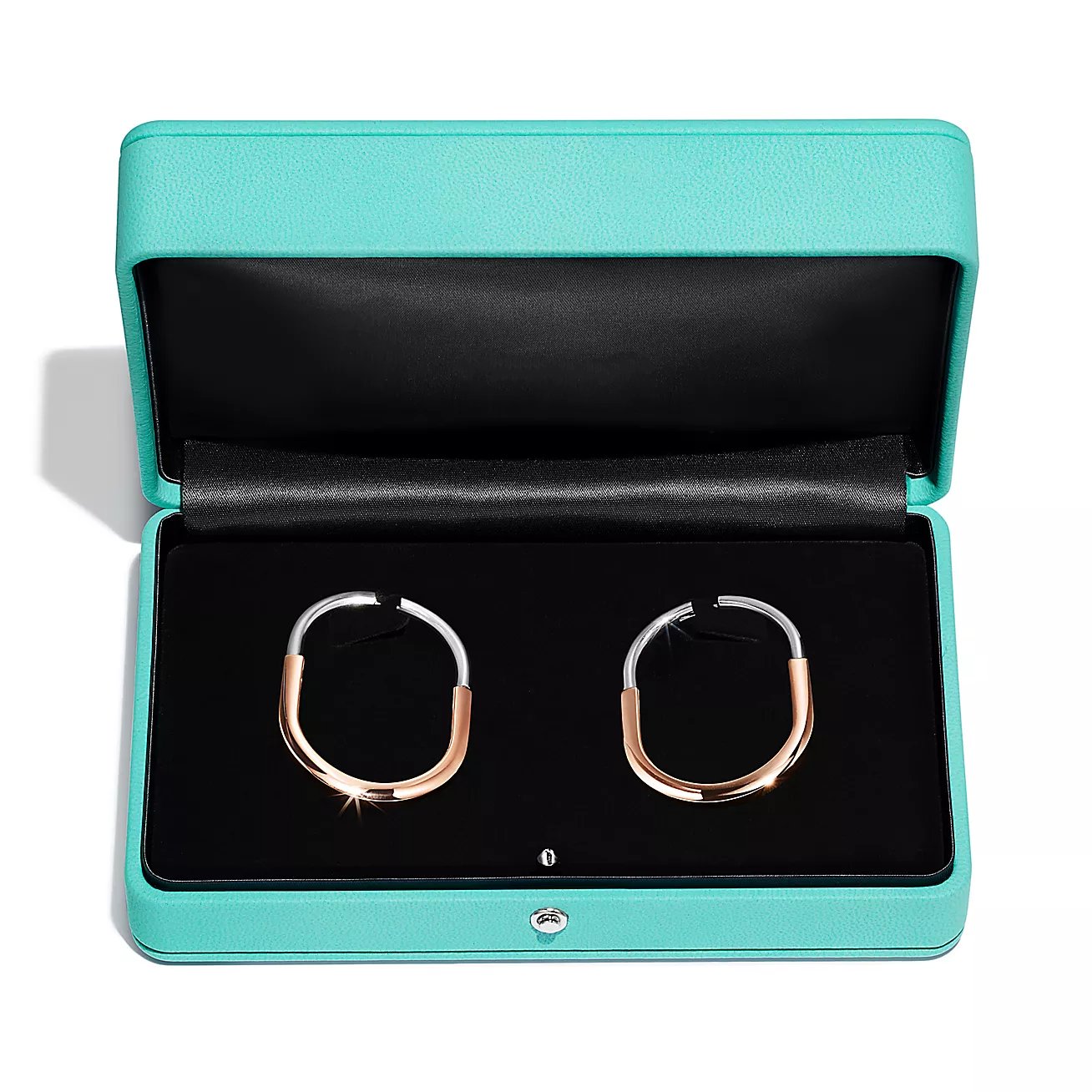 [Lumi Jewelry]LOCK EARRINGS ROSE AND WHITE GOLD DIAMONDS EXTRA LARGE