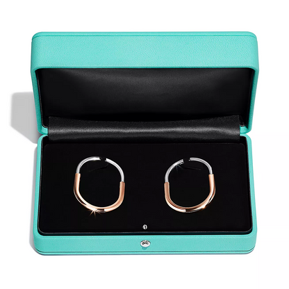 [Lumi Jewelry]LOCK EARRINGS ROSE AND WHITE GOLD DIAMONDS EXTRA LARGE