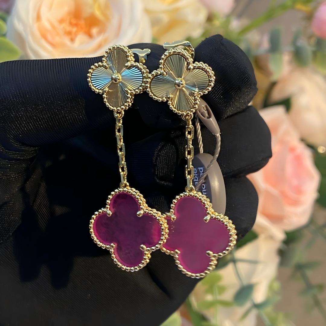 [Lumi Jewelry]NEW CLOVER 2 MOTIF PINK ENAMEL EARRINGS
