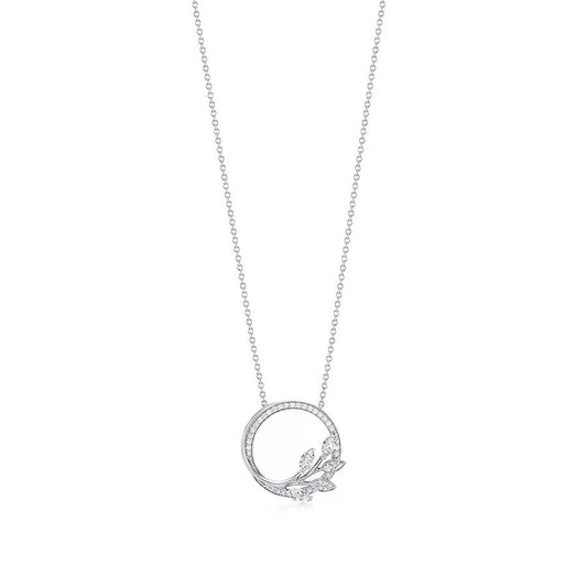 [Lumi Jewelry]DIAMOND VINE CIRCLE PENDANT PLATINUM NECKLACE